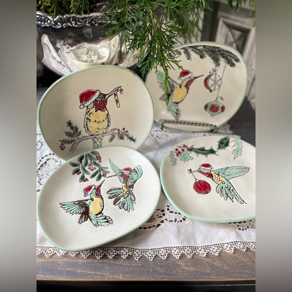 Eli + Ani holiday hummingbird appetizer plates handmade - Picture 1 of 9